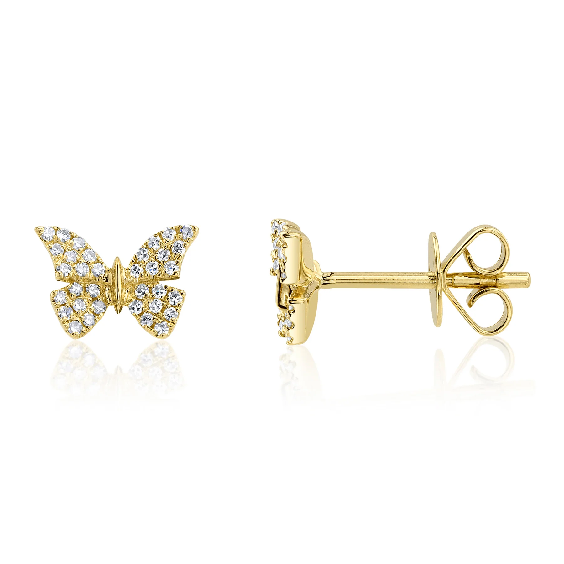 14K Yellow Gold 0.15ctw Diamond Butterfly Stud Earrings by Shy Creation