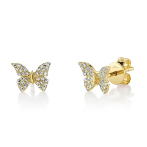 14K Yellow Gold 0.15ctw Diamond Butterfly Stud Earrings by Shy Creation