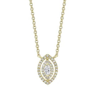 14K Yellow Gold 0.18ctw Diamond Marquise Shaped Pendant Necklace