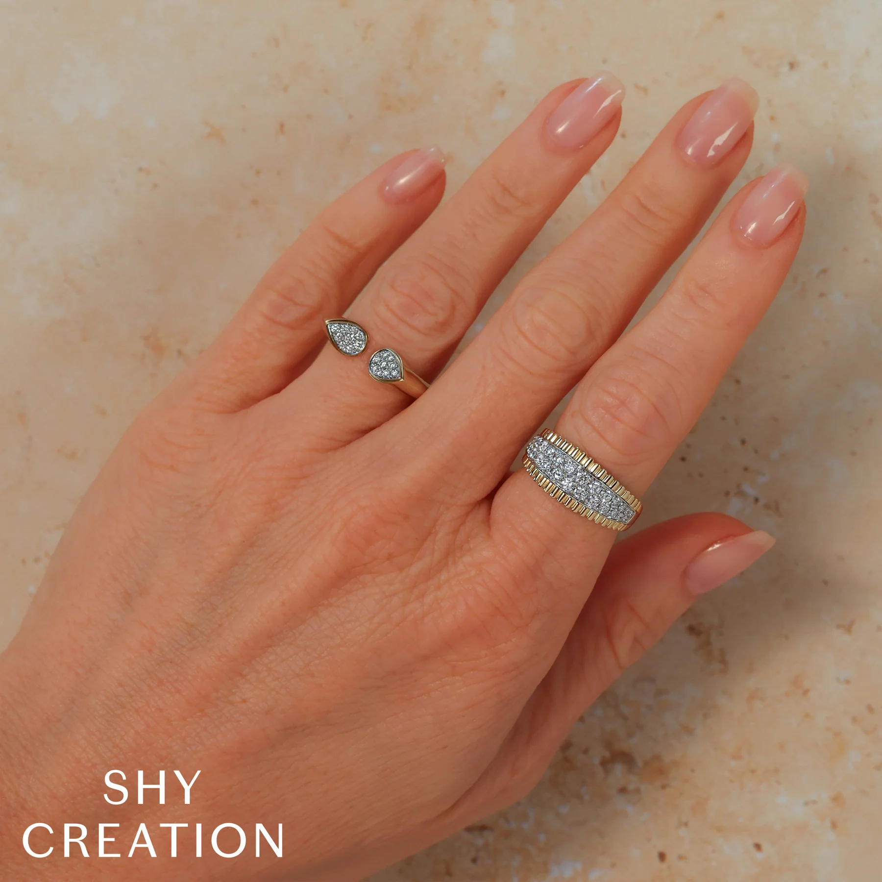 14K Yellow Gold 0.19ctw Diamond Open Style Ring by Shy Creation