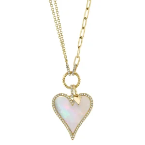 14K Yellow Gold 0.20ctw Diamond & Mother of Pearl Heart Necklace by Shy Creation