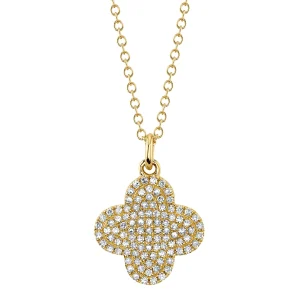 14K Yellow Gold 0.23ctw Diamond Clover Pendant Necklace by Shy Creation