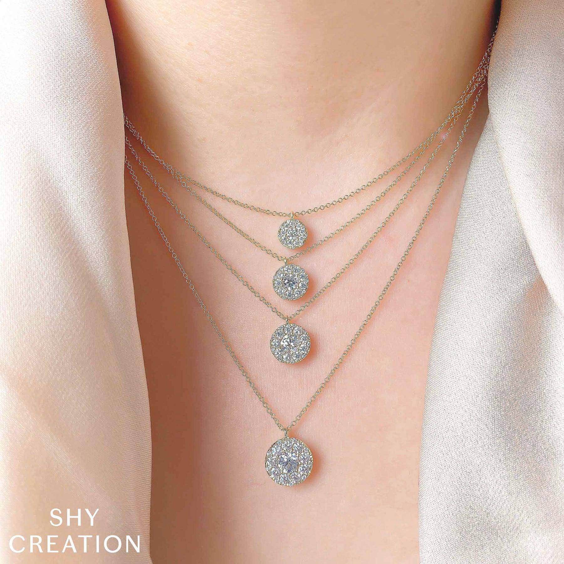 14K Yellow Gold 1.00ctw Diamond Cluster Round Pendant Necklace by Shy Creation