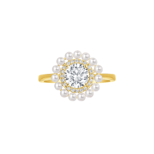 14K Yellow Gold 1.10ctw Lab Diamond & Pearl Halo Ring