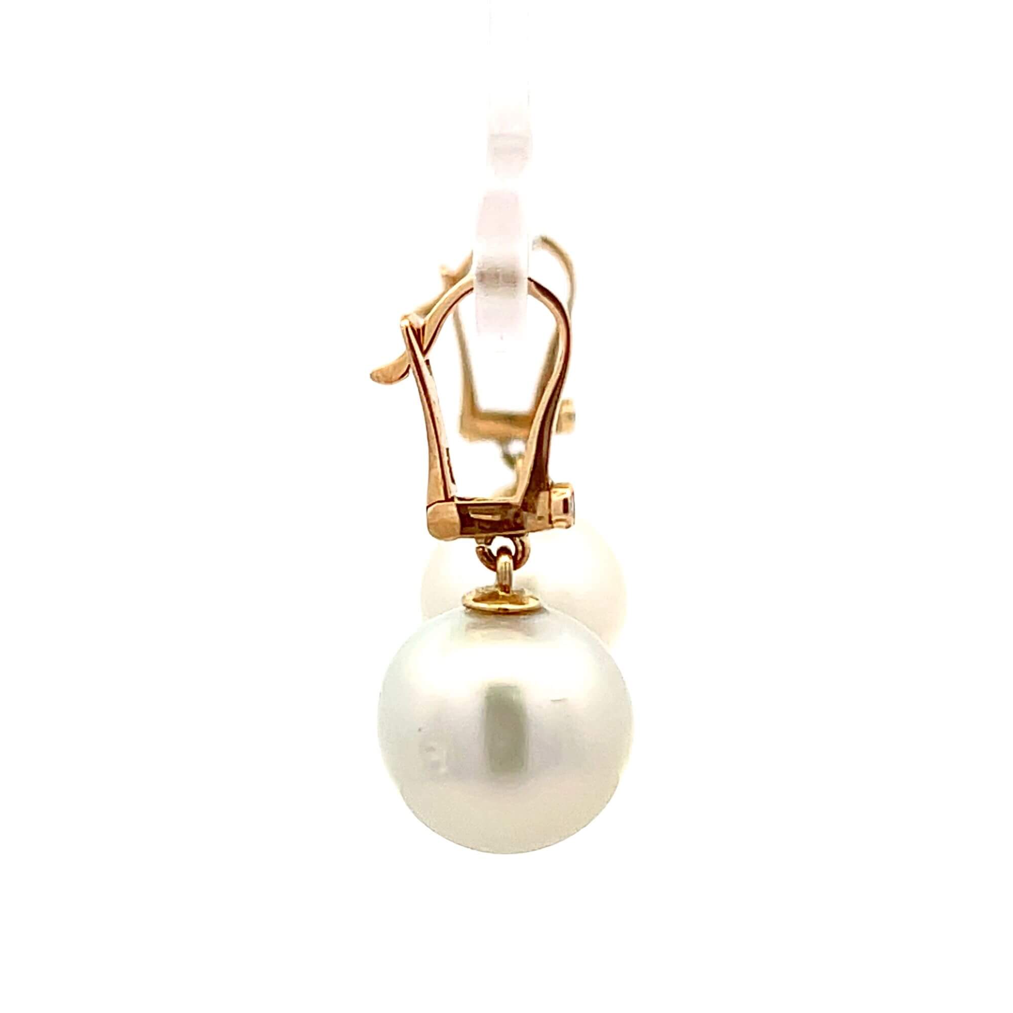 14K Yellow Gold 12MM South Sea Pearl & Diamond Dangle Earrings