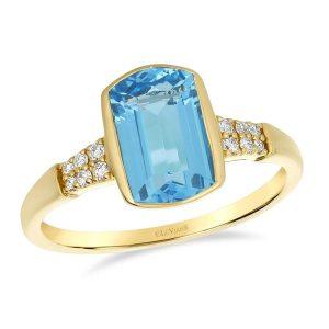 14K Yellow Gold Emerald-Cut Blue Topaz and Diamond Accent Ring by Le Vian