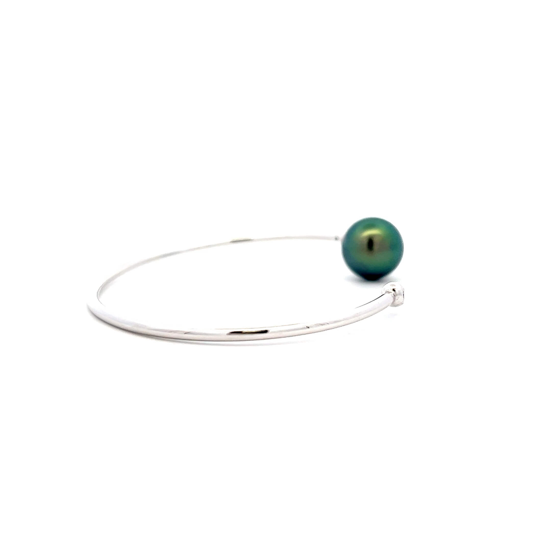 18K White Gold Tahitian Pearl & Diamond Flex Bangle Bracelet