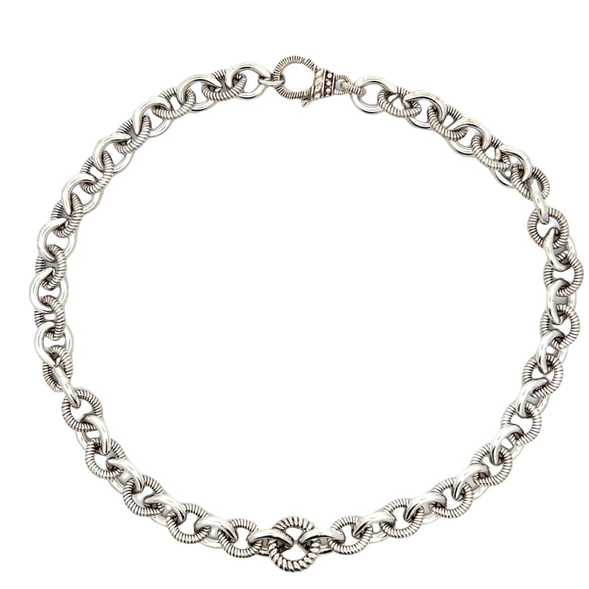 Estate Judith Ripka Sterling Silver Textured Chunky Link Necklace