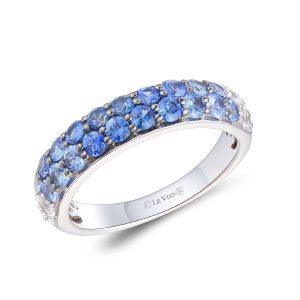 14K White Gold LeVian Ombre Blue Sapphire Domed Band