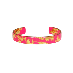 22K Gold Leaf Neon Pink Enamel Cuff Bracelet by Evocateur