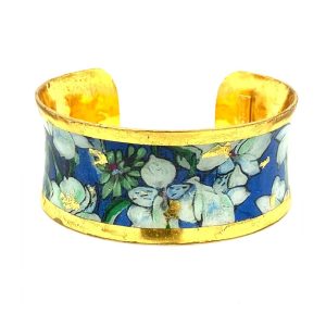 22K Gold Leaf White Lilies Cuff Bracelet by Evocateur