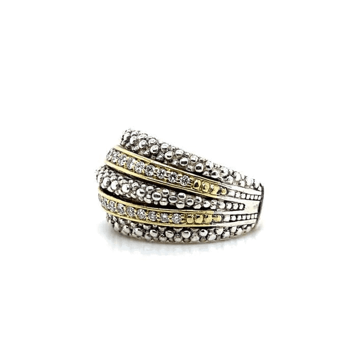 Estate 18K & SS 0.50ctw Diamond Lagos Caviar Ring