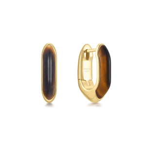 14K Gold Plated Tiger Eye Huggie Hoop Earrings by Ania Haie