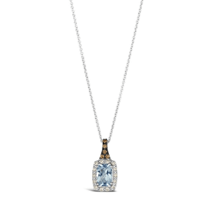 14K White Gold Cushion Aquamarine & Diamond Halo Pendant Necklace by Le Vian