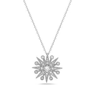 18K White Gold 0.47ctw Diamond Snowflake Pendant Necklace