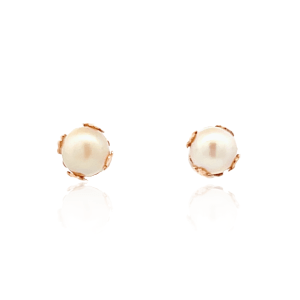 Estate 10K Yellow Gold 6.20MM Cultured Pearl Stud Earrings