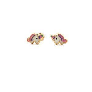 Estate 14K Yellow Gold Enamel Unicorn Stud Earrings