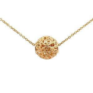 Estate 14K Yellow Gold Filigree Bead Pendant Necklace