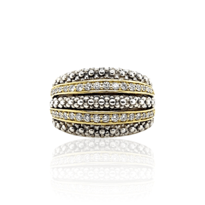 Estate 18K & SS 0.50ctw Diamond Lagos Caviar Ring