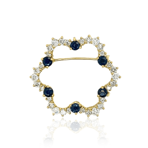 Estate 18K Yellow Gold 1.65ctw Diamond and Blue Sapphire Circle Pin