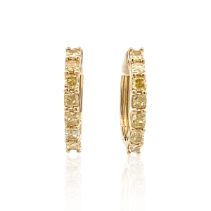 Estate 18K Yellow Gold 3.08ctw Cushion Yellow Diamond Hoop Earrings