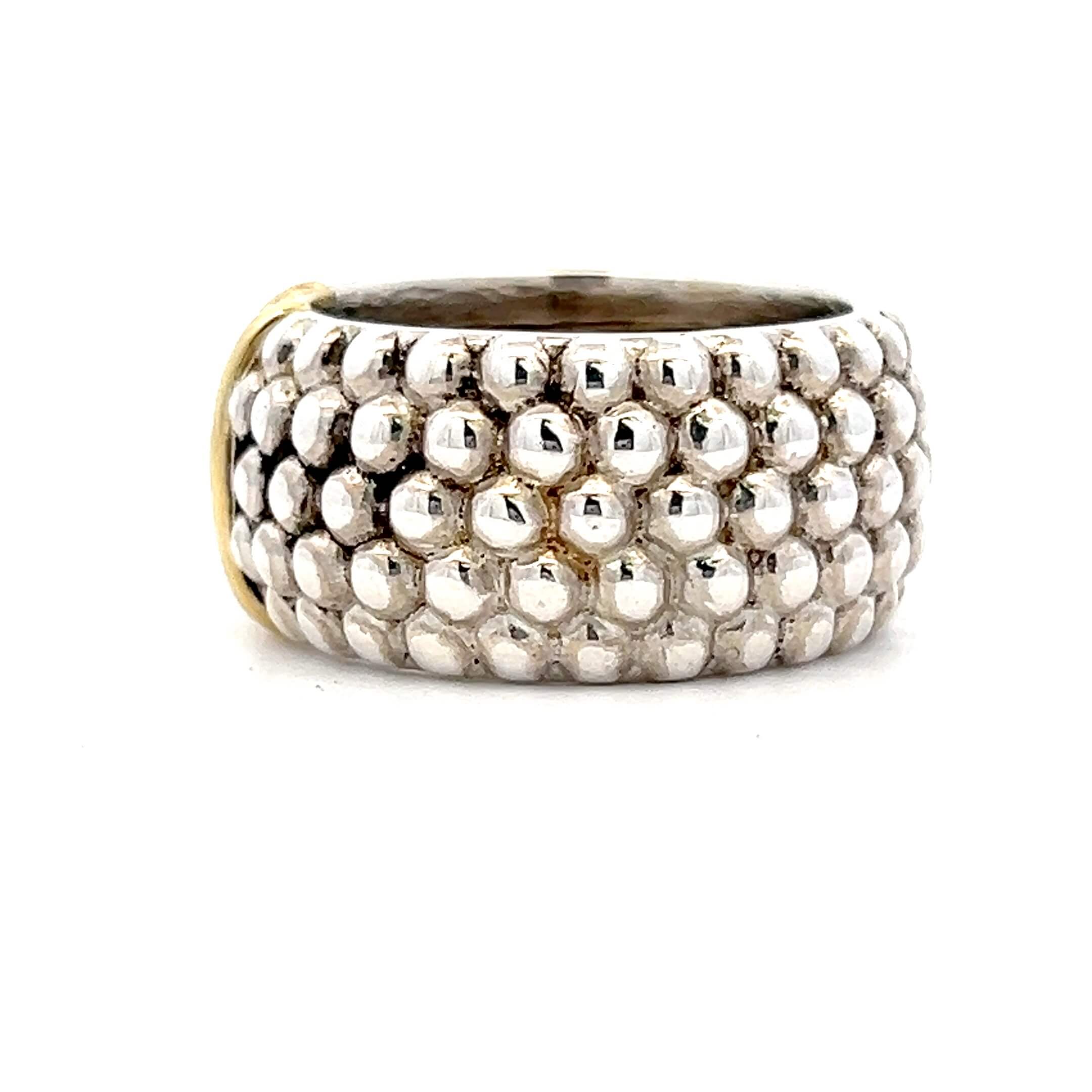Estate Sterling Silver & 18K Gold Diamond Lagos Caviar Ring