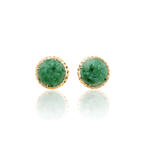Estate 14K Yellow Gold Carved Jadeite Stud Earrings