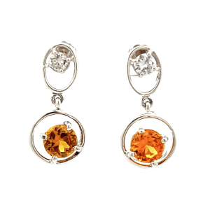 Sterling Silver Citrine & Diamond Open Style Drop Earrings
