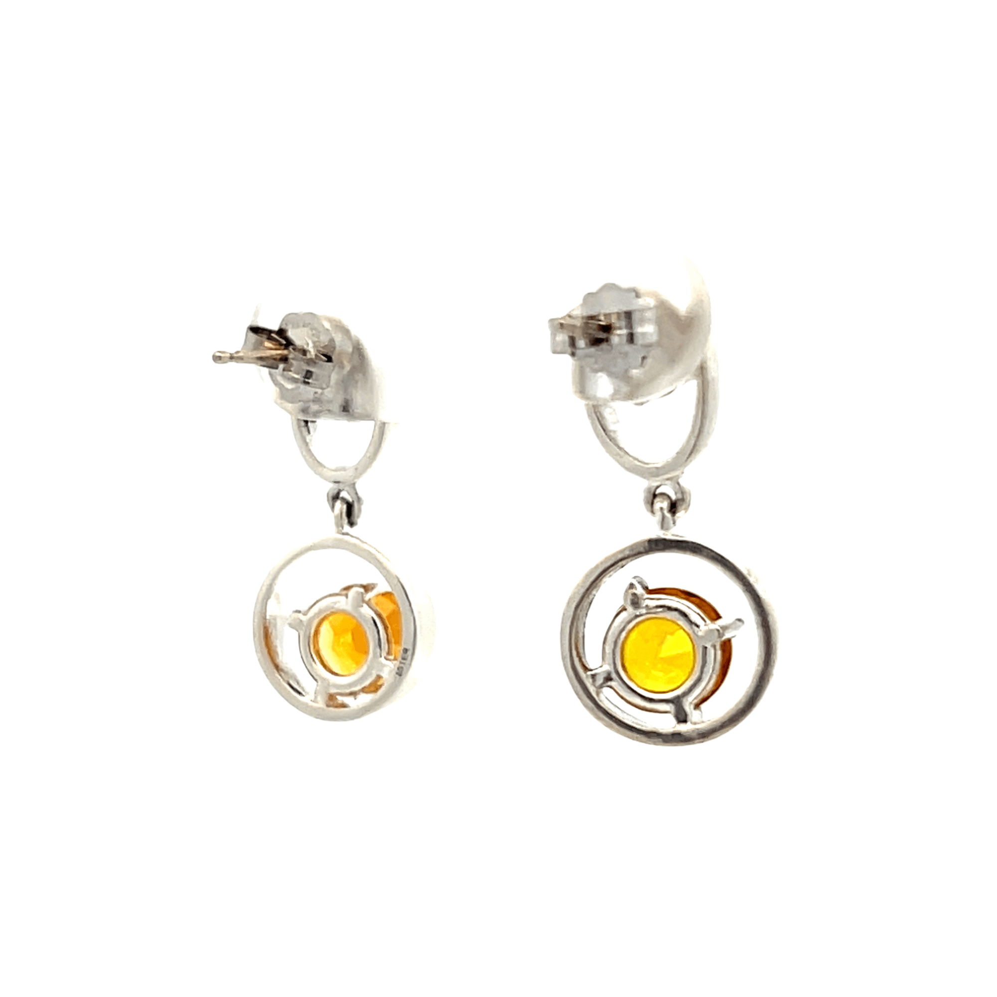 Sterling Silver Citrine & Diamond Open Style Drop Earrings