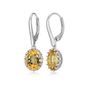 Sterling Silver Oval Citrine Drop Earrings by Samuel B.