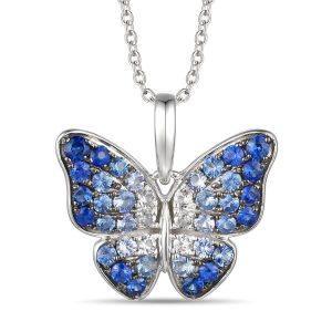 14K White Gold LeVian Ombre Blue Sapphire Butterfly Necklace