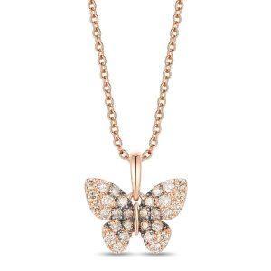 14K Rose Gold 0.61ctw Ombre Chocolate Diamond Butterfly Pendant Necklace by Le Vian