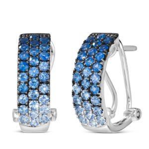 14K White Gold 1.20ctw Ombre Blue Sapphire Half Hoop Earrings by Le Vian