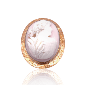 Estate 10K Yellow Gold Oval Carved Shell Cameo Vintage Brooch