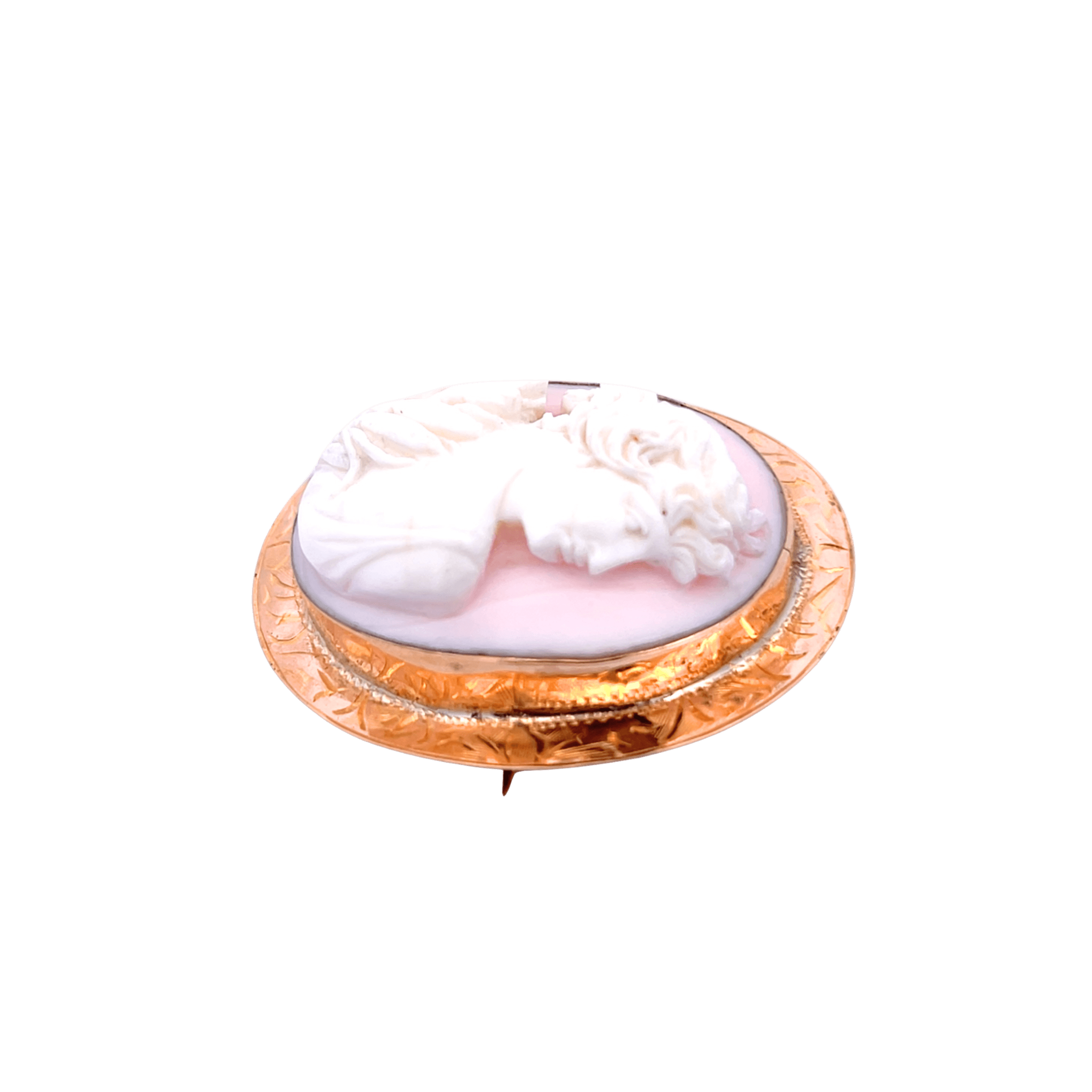 Estate 10K Yellow Gold Oval Carved Shell Cameo Vintage Brooch