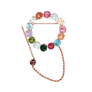 Estate 14K Rose Gold Multi-Gemstone Vintage Circle Brooch