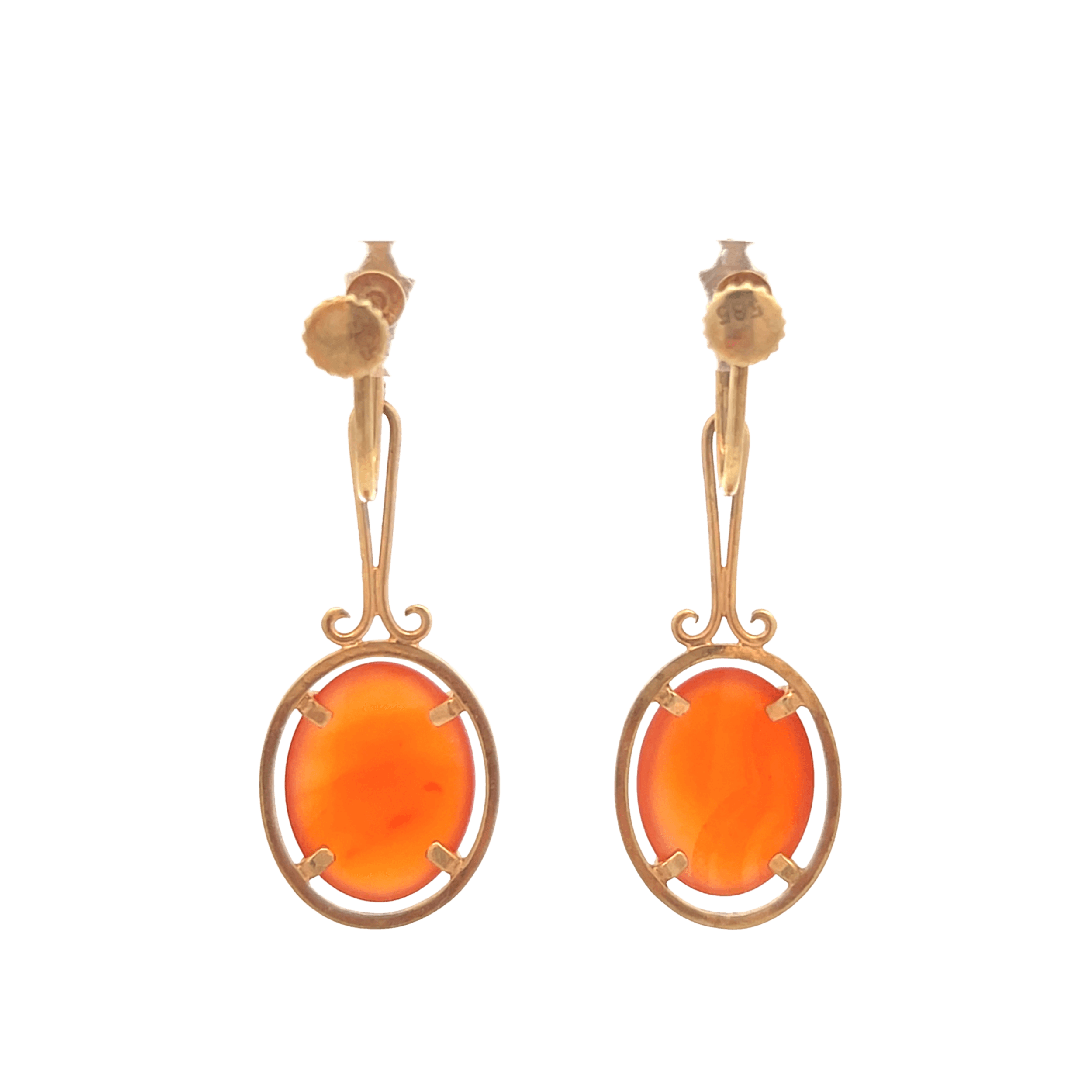 Estate 14K Yellow Gold Oval Carnelian Vintage Drop Earrings
