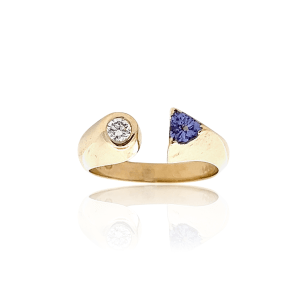 Estate 14K Yellow Tanzanite & Diamond Open Ring