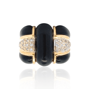 Estate 18K Yellow Gold Black Onyx & Diamond Ring