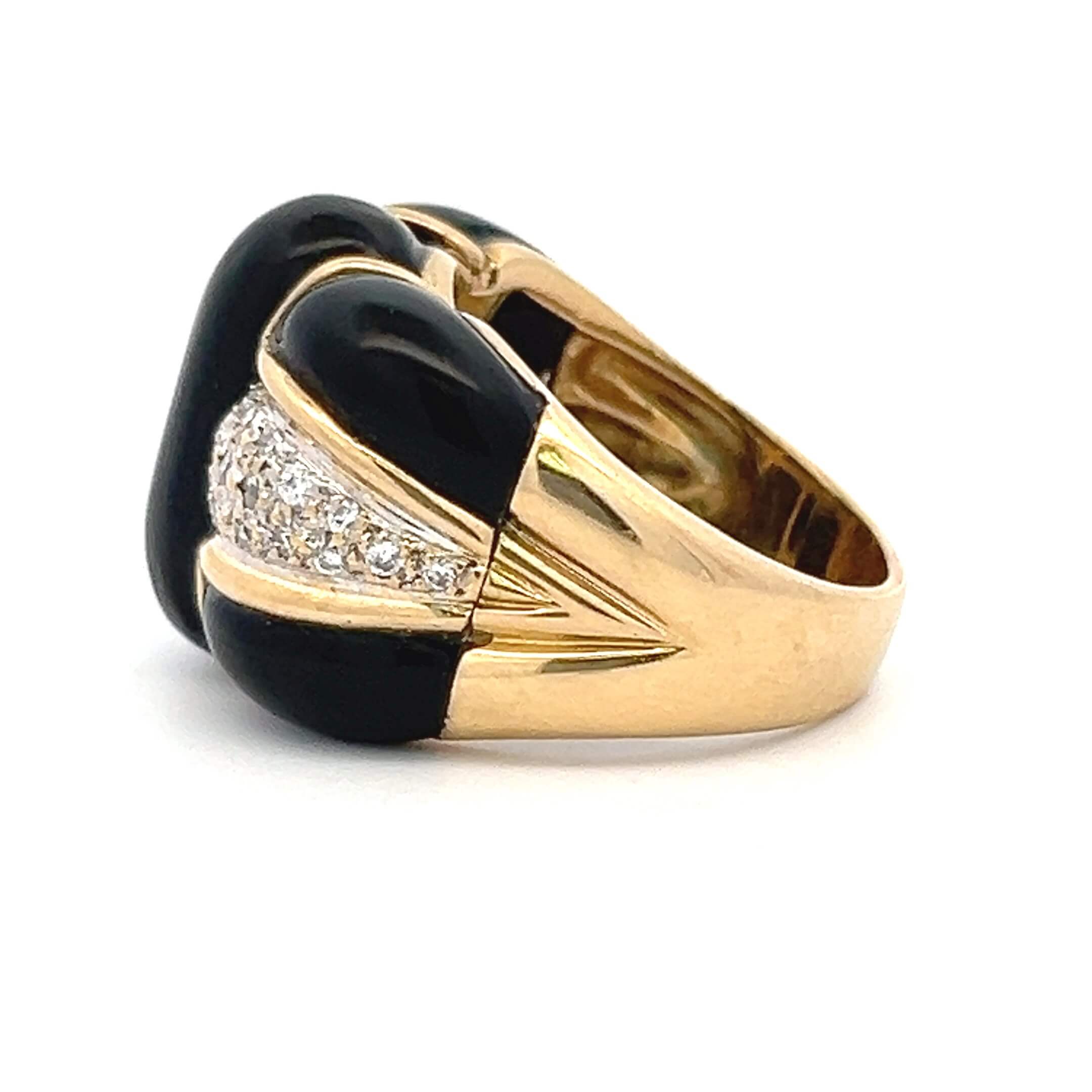 Estate 18K Yellow Gold Black Onyx & Diamond Ring