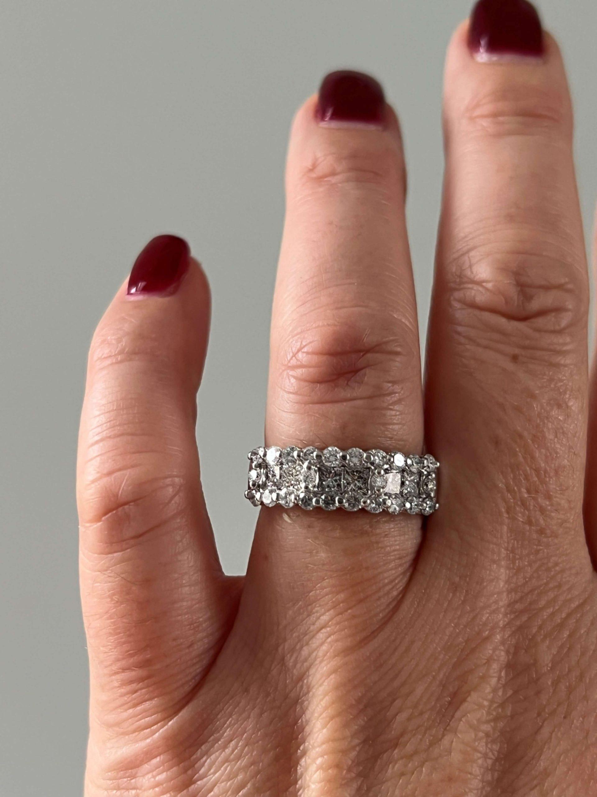 Estate Platinum 1.20CTW Three-Row Diamond Anniversary Ring