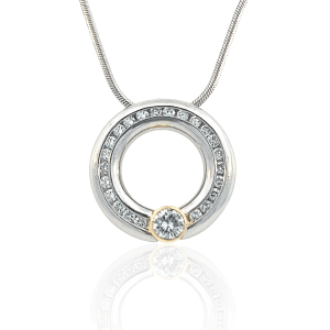 Estate Platinum & 18K Gold Diamond Circle Pendant Necklace