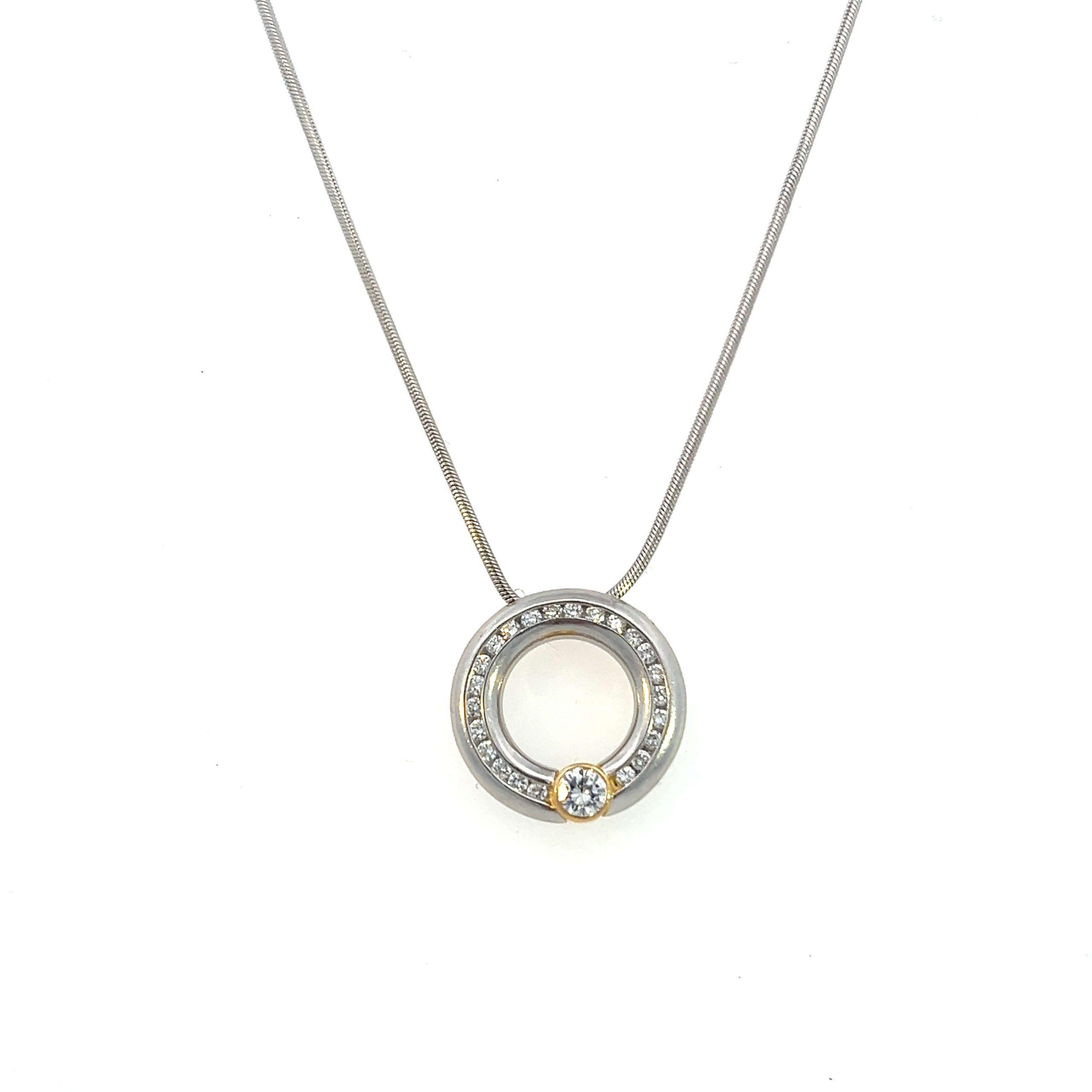 Estate Platinum & 18K Gold Diamond Circle Pendant Necklace