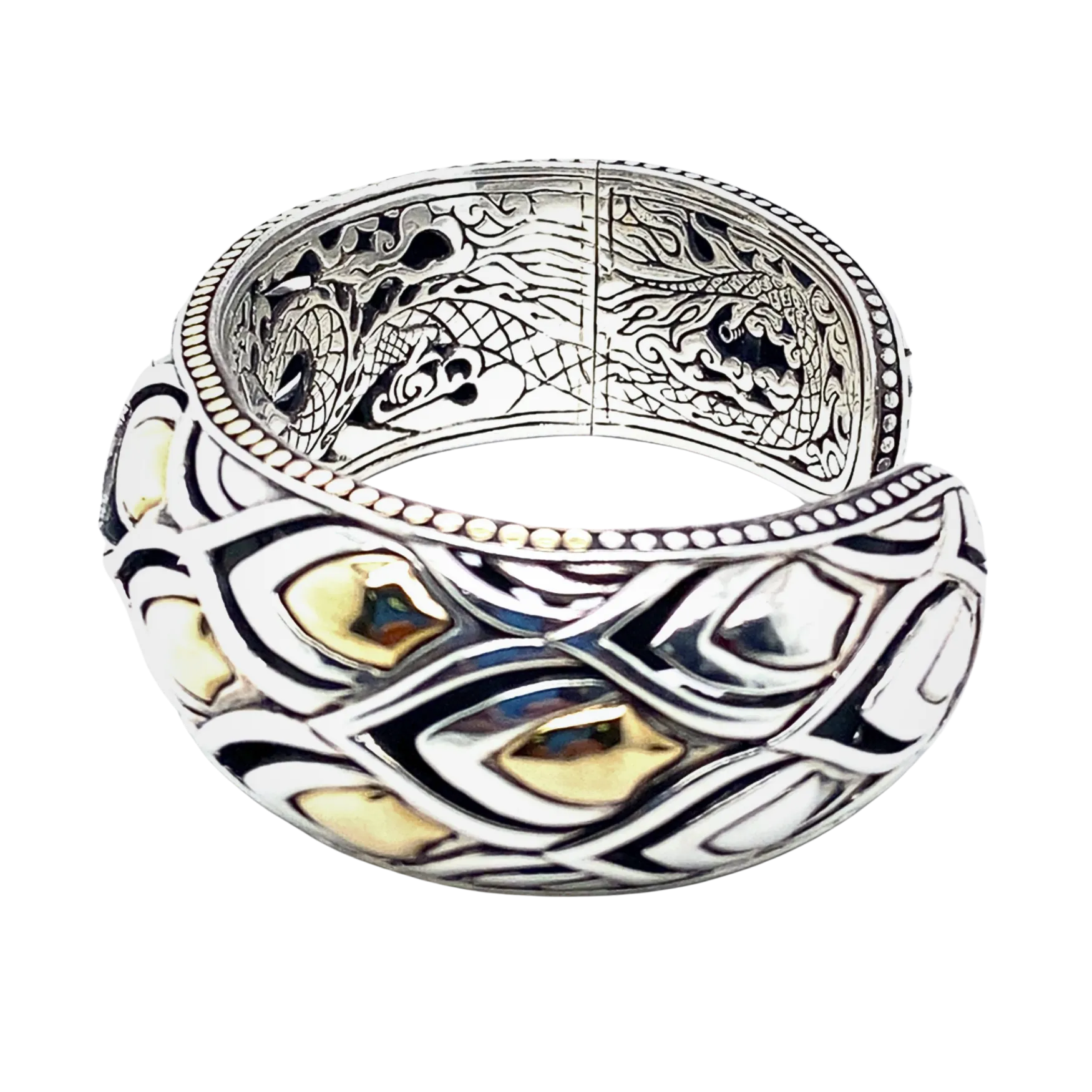 Estate Sterling Silver & 18K Gold John Hardy Dragon Scale Cuff Bracelet