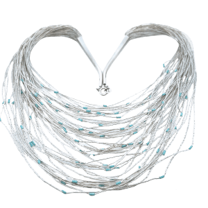 Estate Sterling Silver Blue Enamel & Liquid Silver Multi-Strand Necklace