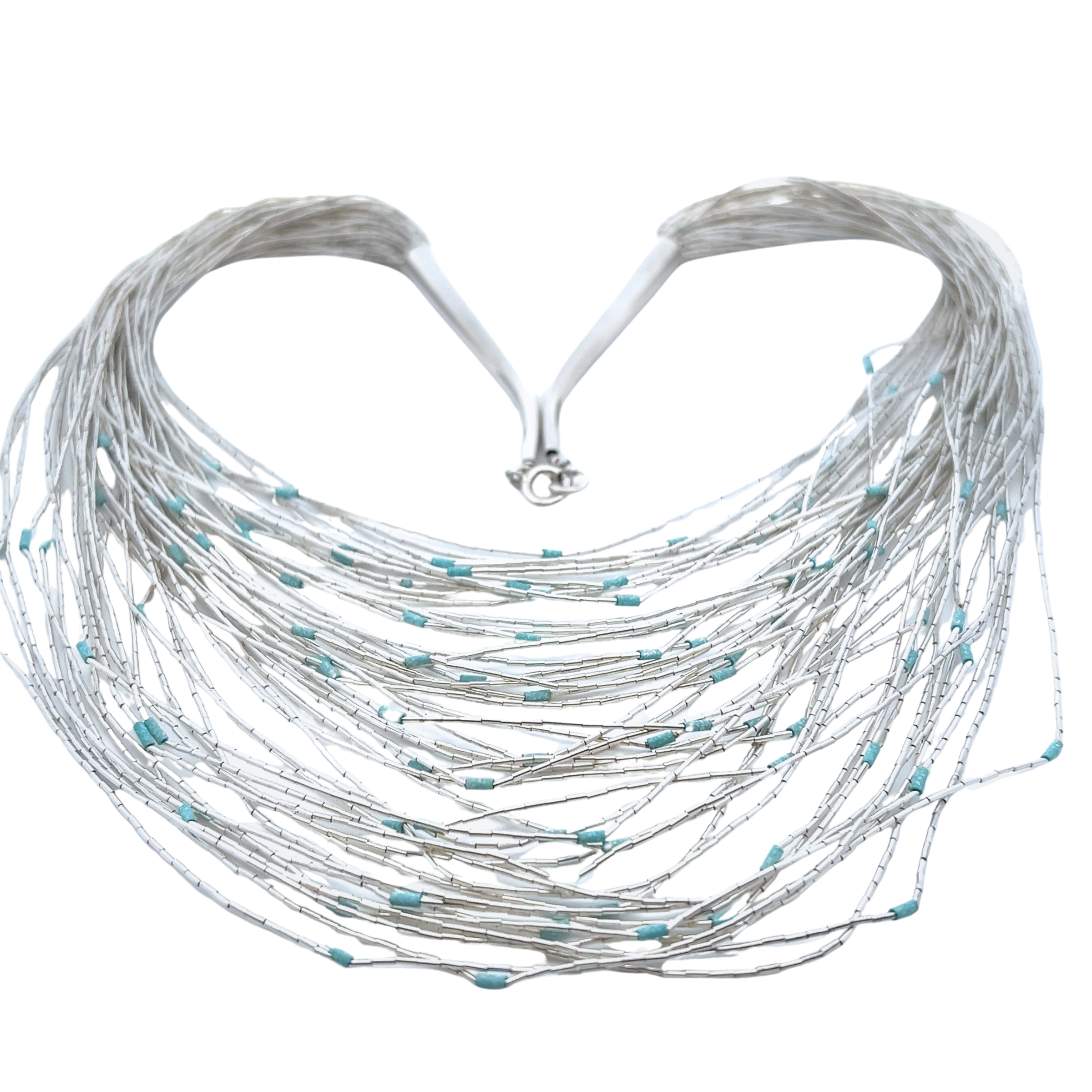 Estate Sterling Silver Blue Enamel & Liquid Silver Multi-Strand Necklace