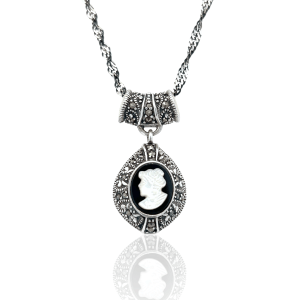 Estate Sterling Silver Cameo Pendant Necklace