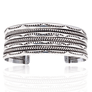 Estate Sterling Silver Multi-Row Textured Cuff Bracelet