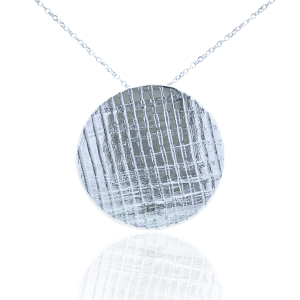 Estate Sterling Silver Textured Disc Pendant Necklace