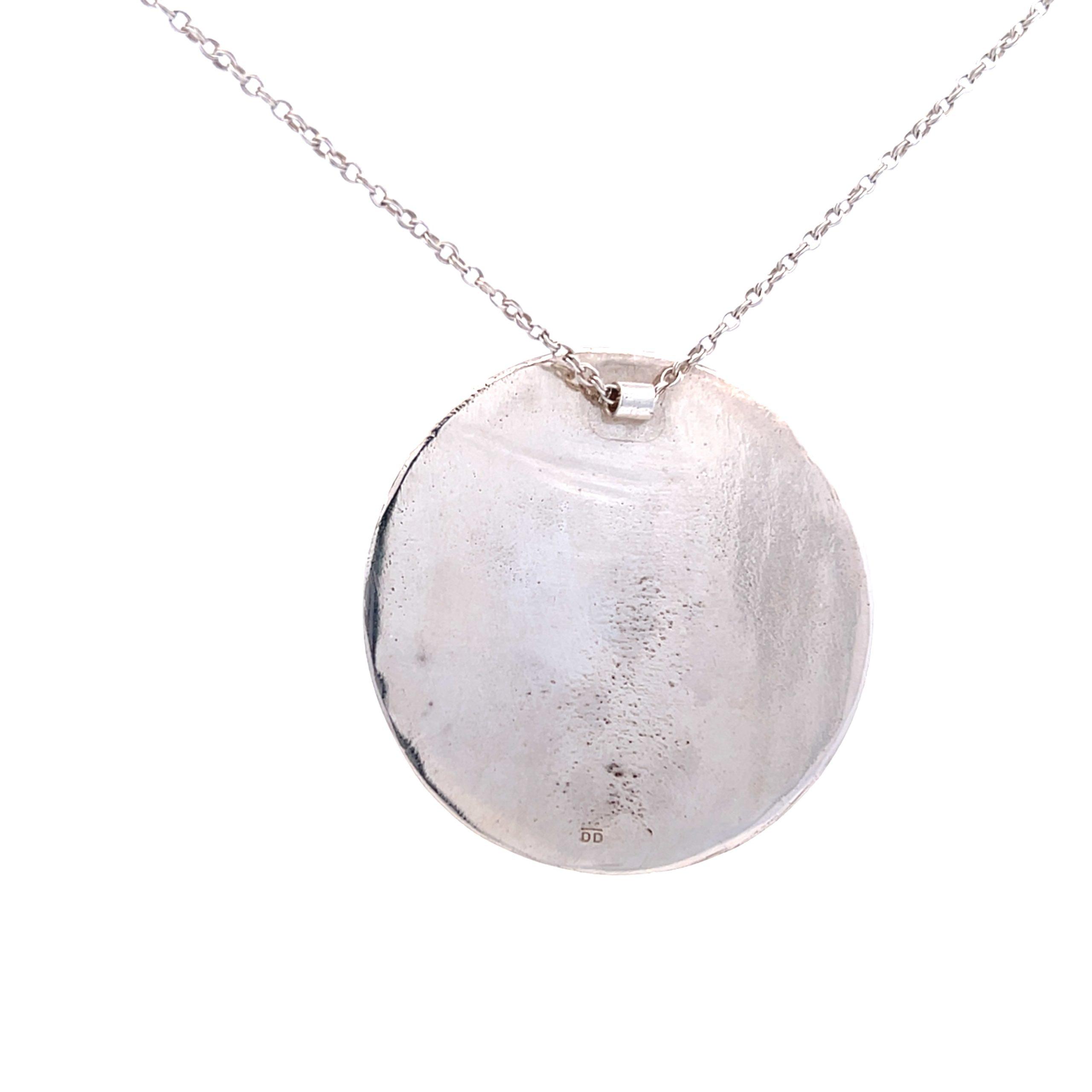 Estate Sterling Silver Textured Disc Pendant Necklace